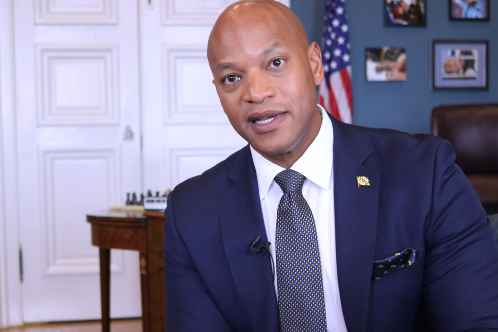 Maryland Gov. Wes Moore speaks during an interview in his office in Annapolis, Md., on the first day of the state's annual legislative session on Wednesday, Jan. 14, 2026. (AP Photo/Brian Witte)