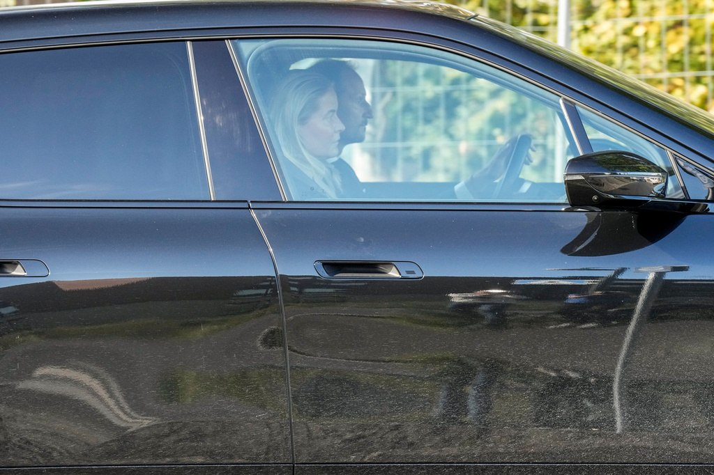 Norway's Crown Prince Haakon and Crown Princess Mette-Marit arrive at the National Hospital in Oslo, Norway, Thursday, Aug. 27, 2026. (Cornelius Poppe/NTB Scanpix via AP)