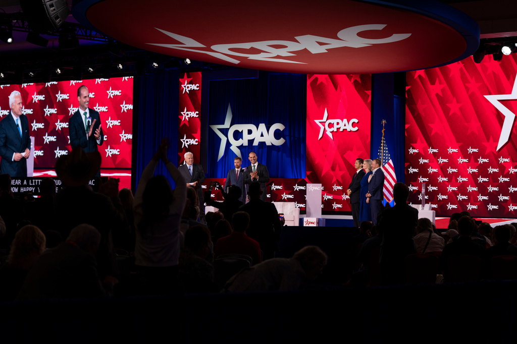 Brazilian Congressman Eduardo Bolsonaro applauds during the Conservative Political Action Conference, CPAC in Dallas, Friday, March 27, 2026. (AP Photo/Gabriela Passos)
