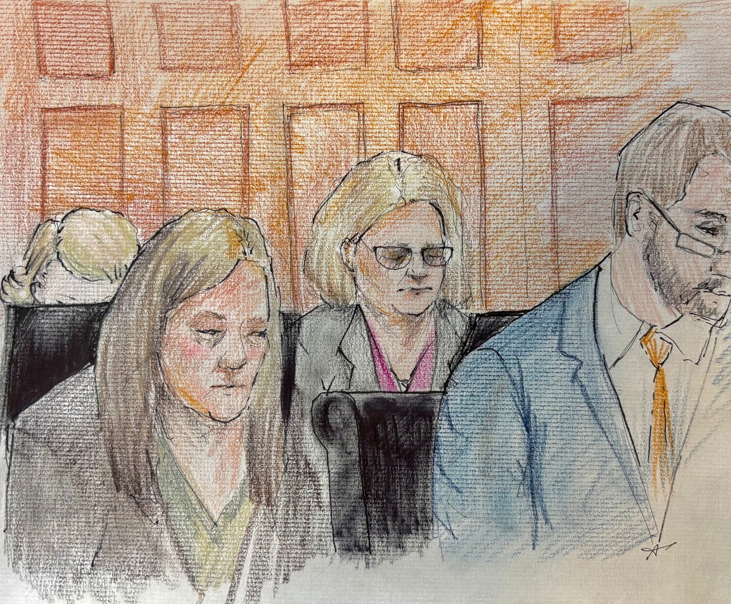 This courtroom sketch depicts Milwaukee County Circuit Judge Hannah Dugan in court as jury selection in her trial begins Thursday, Dec. 11, 2025 in Milwaukee, Wis. (Adele Tesnow via AP)