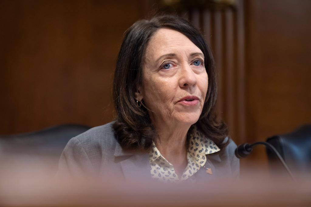 FILE - Sen. Maria Cantwell, D-Wash., speaks during a hearing of the Senate Committee on Energy and Natural Resources on Capitol Hill, Thursday, July 10, 2025, in Washington. (AP Photo/Mark Schiefelbein, File)