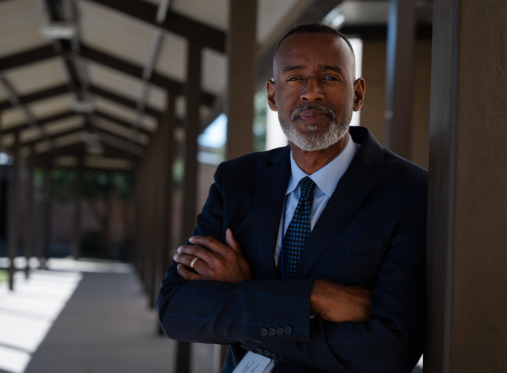 Lackland Independent School District Superintendent Dr. Burnie Roper is seen on the school campus Monday, Nov. 3, 2025, in San Antonio. (AP Photo/Kin Man Hui)