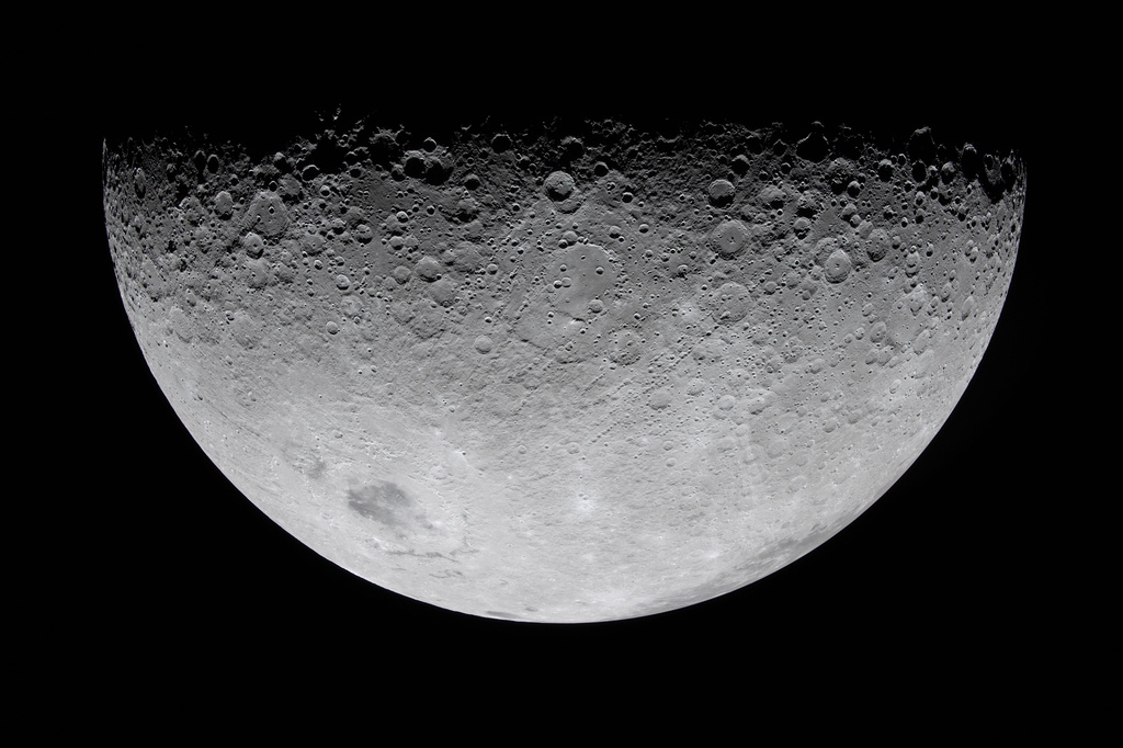 In this image provided by NASA, the Artemis II crew photographed the Moon's crater on Monday, April 6, 2026. (NASA via AP)
