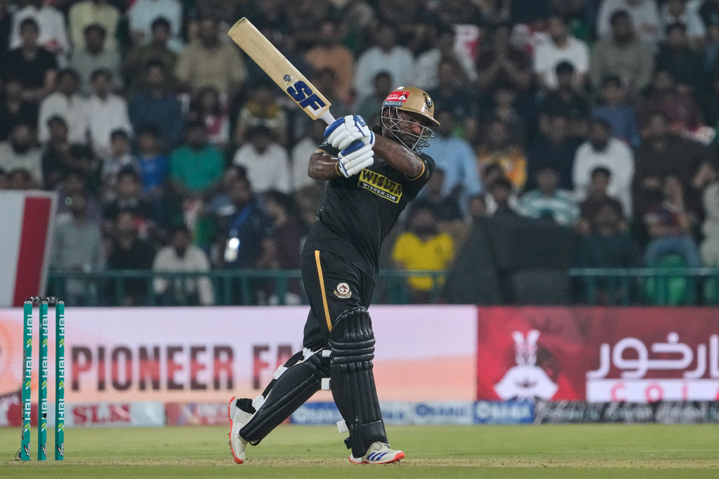 Hyderabad Kingsmen Kusal Perera plays a shot during the Pakistan Super League second eliminator cricket match between Hyderabad Kingsmen and Islamabad United, in Lahore, Pakistan, Friday, May 1, 2026. (AP Photo/K.M. Chaudary)