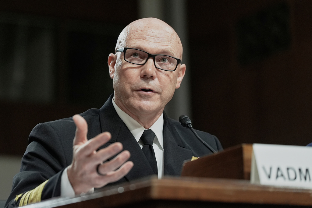 FILE - Admiral Frank M. Bradley testifies during a Senate Armed Services Committee hearing to examine his nomination to be admiral and Commander, United States Special Operation Command, July 22, 2025, at the Capitol in Washington. (AP Photo/Mariam Zuhaib, file)