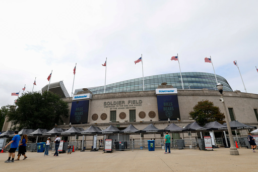 FILE - A general exterior view of Soldier Field is seen prior to an NFL preseason football game, Aug. 17, 2025, in Chicago. (AP Photo/Kamil Krzaczynski, File) FILE - A general exterior view of Soldier Field is seen prior to an NFL preseason football game, Aug. 17, 2025, in Chicago. (AP Photo/Kamil Krzaczynski, File)