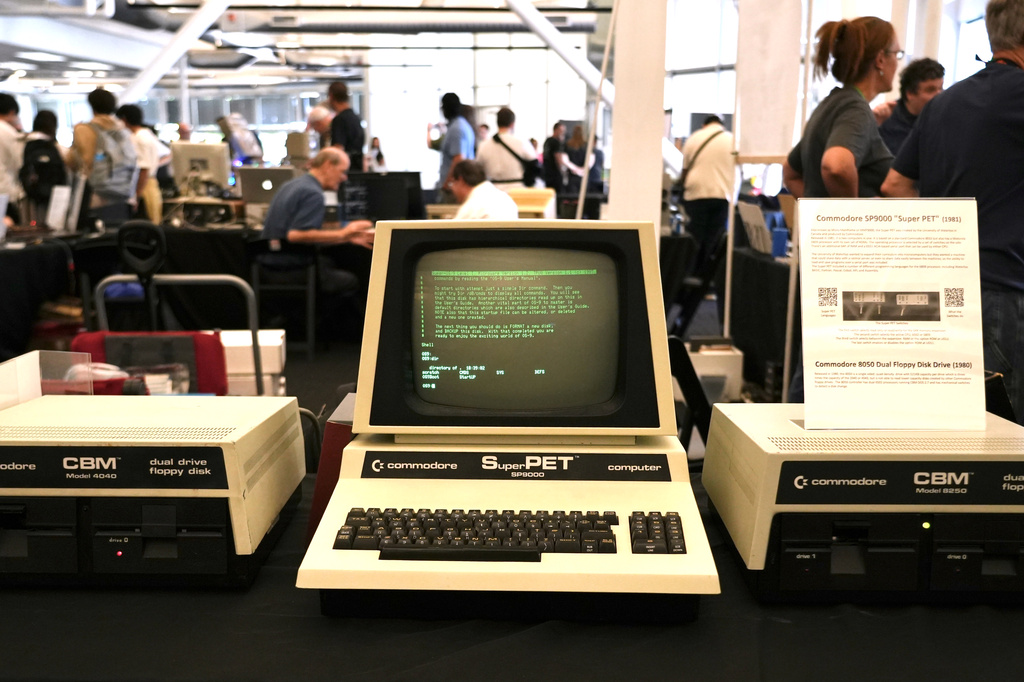 A 1981 Commodore SP9000 “Super PET” computer and floppy disk drives are displayed at the Vintage Computer Festival in Mountain View, Calif., Sunday, Aug. 2, 2026. (AP Photo/Terry Chea)