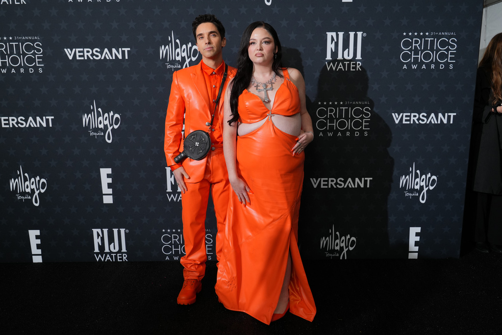 Paul W. Downs, left, and Megan Stalter arrive at the 31st Annual Critics Choice Awards on Sunday, Jan. 4, 2026, at The Barker Hanger in Santa Monica, Calif. (Photo by Jordan Strauss/Invision/AP)
