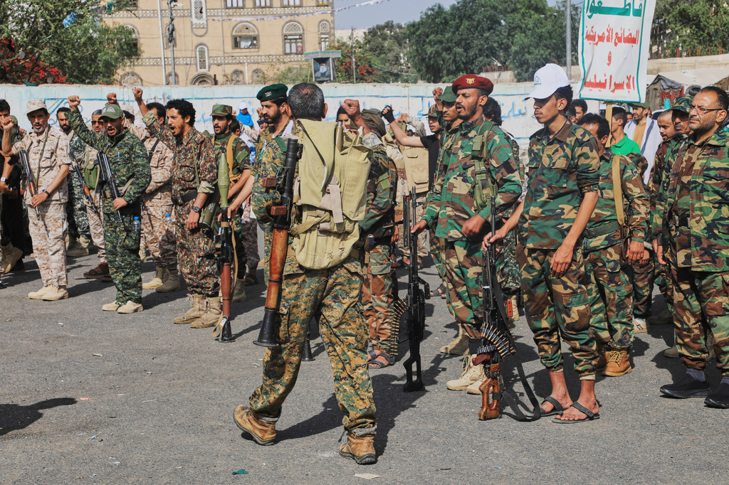 Yemen's Houthi rebels march during a mobilization campaign in Sanaa, Yemen, Thursday, Sept. 10, 2026. (AP Photo)