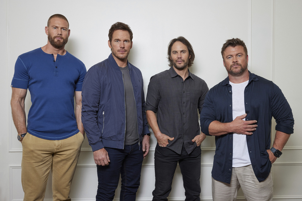 Tom Hopper, from left, Chris Pratt, Taylor Kitsch, and Luke Hemsworth pose for a portrait to promote "The Terminal List: Dark Wolf" on Tuesday, Aug. 5, 2025, in New York. (Photo by Matt Licari/Invision/AP)