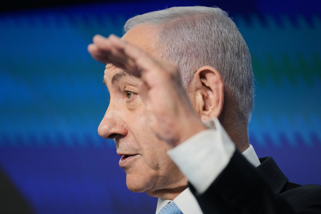 FILE - Israeli Prime Minister Benjamin Netanyahu speaks to the media during a joint press conference with German Chancellor Friedrich Merz in Jerusalem Dec. 7, 2025. (AP Photo/Ariel Schalit, Pool, File)