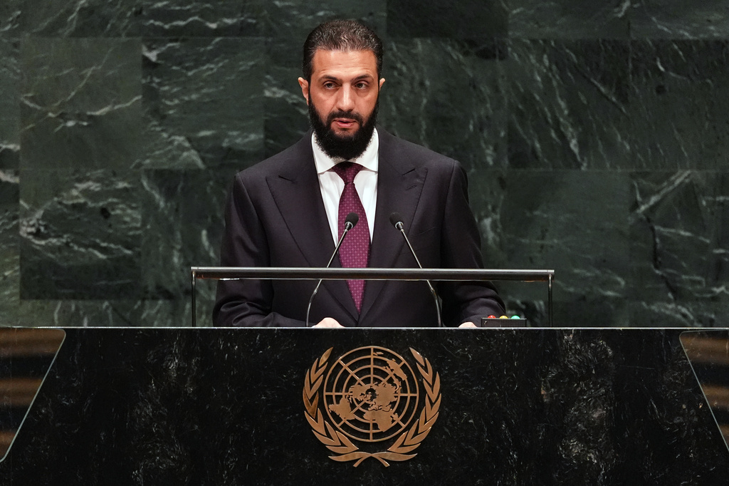 Syria's President Ahmed al-Sharaa speaks during the 81st session of the United Nations General Assembly at United Nations headquarters, Wednesday, Sept. 23, 2026. (AP Photo/Heather Khalifa)