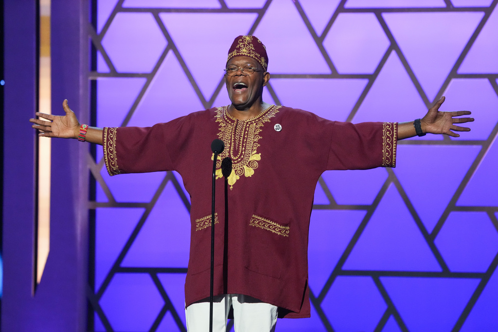Samuel L. Jackson speaks about Rev. Jesse Jackson during the 57th NAACP Image Awards on Saturday, Feb. 28, 2026, in Pasadena, Calif. (AP Photo/Chris Pizzello)