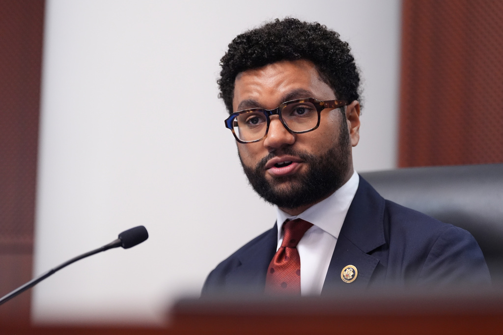 FILE - Rep. Maxwell Frost, D-Fla., speaks during a field hearing by House Oversight Committee Democrats focused on the Epstein Investigation, May 12, 2026, in West Palm Beach, Fla. (AP Photo/Rebecca Blackwell, File)