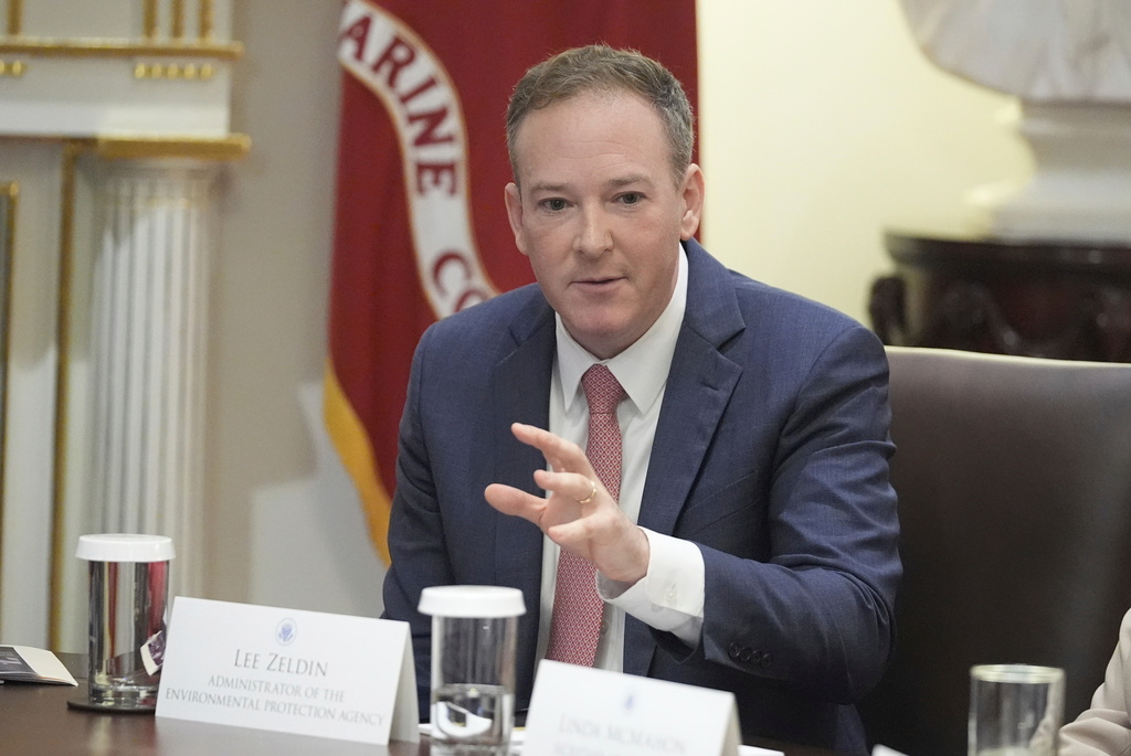 FILE - Environmental Protection Agency Administrator Lee Zeldin speaks during a cabinet meeting with President Donald Trump, Aug. 26, 2025, at the White House in Washington. (AP Photo/Mark Schiefelbein, File)