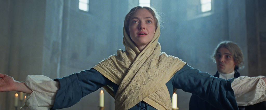 This image shows Amanda Seyfried in a still from the film "The Testament of Ann Lee." (Searchlight Pictures via AP)