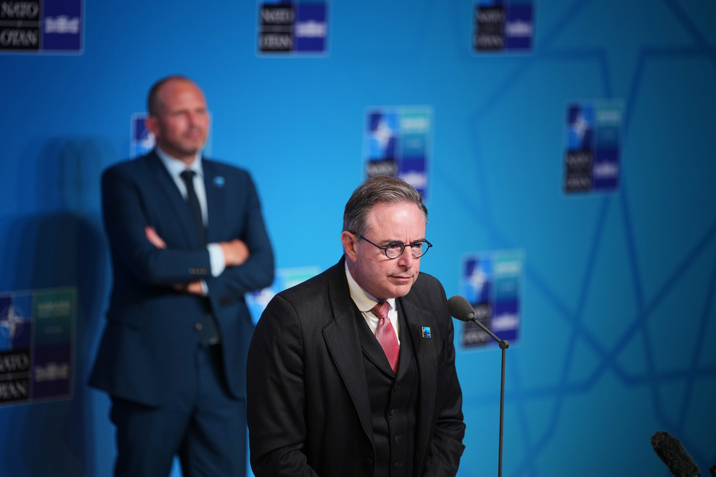 Belgium's Prime Minister Bart De Wever, right, speaks as he arrives for the NATO summit in Ankara, Turkey, Wednesday, July 8, 2026. (AP Photo/Emrah Gurel)