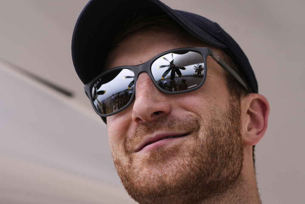 Billy Thalheimer, CEO and Co-Founder of REGENT, smiles during an interview after piloting the Viceroy Seaglider, a winged passenger ferry, at a dock on Narragansett Bay, Wednesday, Aug. 6, 2025, in North Kingstown, R.I. (AP Photo/Charles Krupa)
