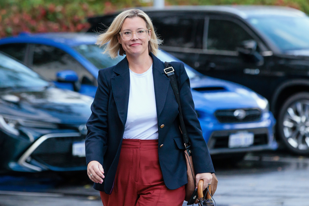 Western Australian state government minister Hannah Beazley arrive for a Labor caucus meeting in Perth, Australia, June 6, 2023. (Richard Wainwright/AAP Image via AP)