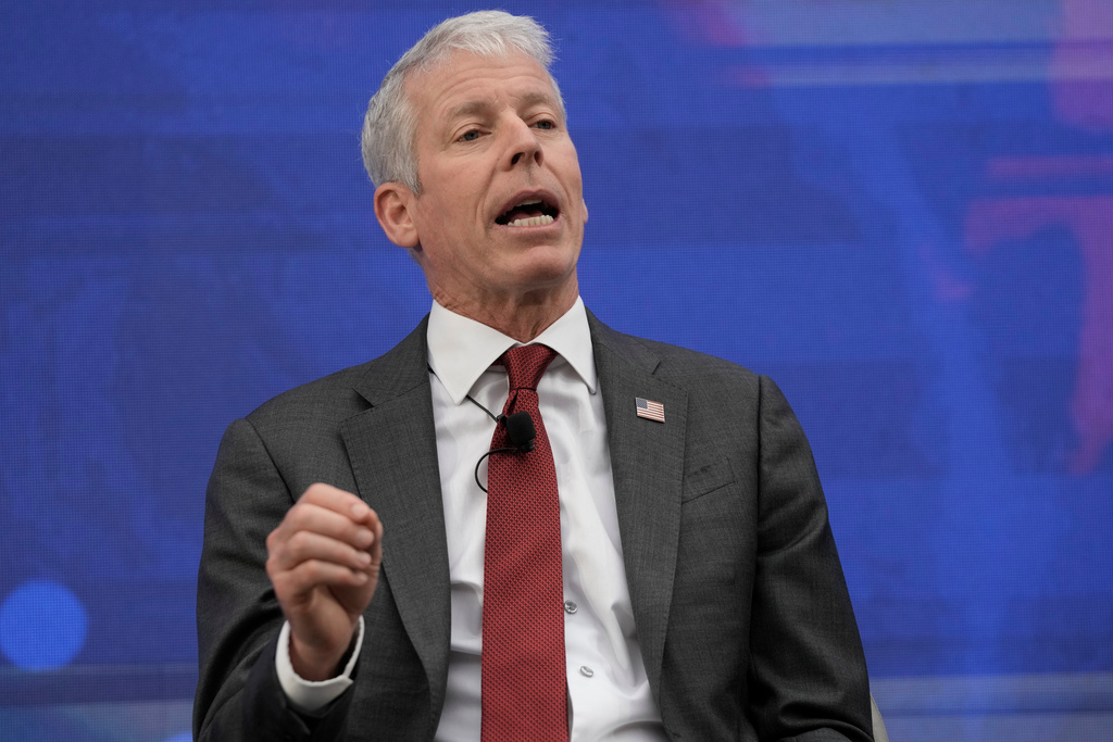U.S. Energy Secretary Chris Wright speaks during the Atlantic Council conference in Athens, Greece, Thursday, Nov. 6, 2025. (AP Photo/Thanassis Stavrakis)