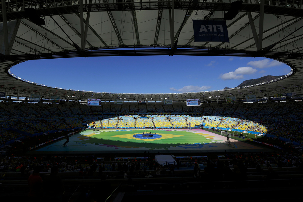 FILE - A general view of the closing ceremony before the World Cup final soccer match between Germany and Argentina at the Maracana Stadium in Rio de Janeiro, July 13, 2014. (AP Photo/Hassan Amma, File)