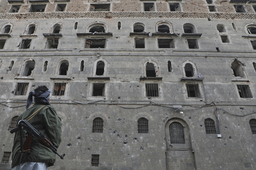 A man inspects the damage at the National Museum, following the Israeli airstrikes on Wednesday in Sanaa, Yemen, Thursday, Sept. 11, 2025. (AP Photo/Osamah Abdulrahman)