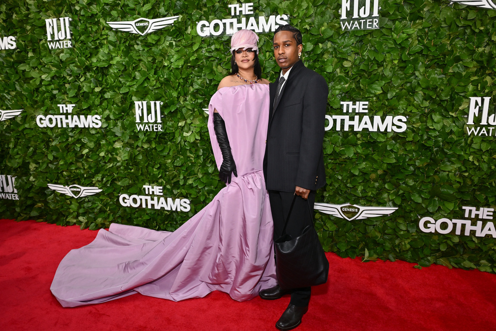 Rihanna, left, and A$AP Rocky attend The Gotham Film Awards at Cipriani Wall Street on Monday, Dec. 1, 2025, in New York. (Photo by Evan Agostini/Invision/AP)
