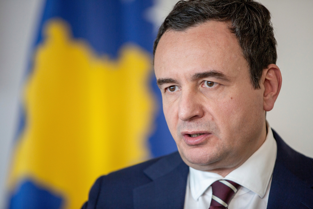 FILE - Kosovo Prime Minister Albin Kurti speaks during an interview with The Associated Press in the capital Pristina, Friday, Sept. 29, 2023. (AP Photo/Visar Kryeziu, File)