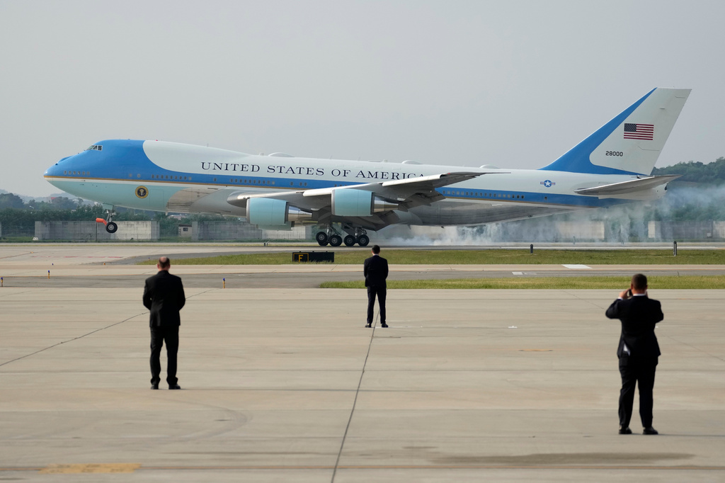 FILE - Air Force One with U.S. President Joe Biden arrives at Osan Air Base in Pyeongtaek, South Korea, Friday, May 20, 2022. (AP Photo/Lee Jin-man, file)