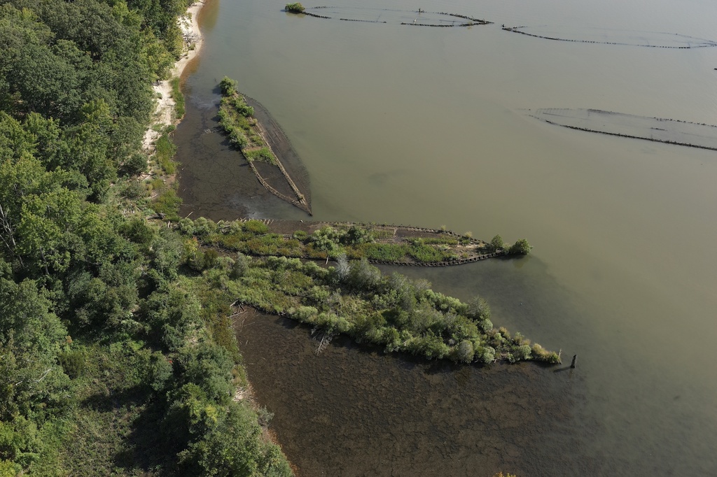 This 2016 image provided by Duke Marine Robotics and Remote Sensing Lab shows shipwrecks near the coast in Mallows Bay, Md., which have become a home for land and water-dwelling creatures. (Duke Marine Robotics and Remote Sensing Lab via AP)