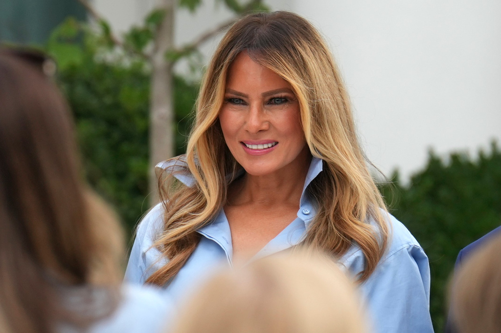 First lady Melania Trump attends an event in the Rose Garden of the White House, Thursday, Aug. 20, 2026, in Washington. (AP Photo/Jacquelyn Martin)