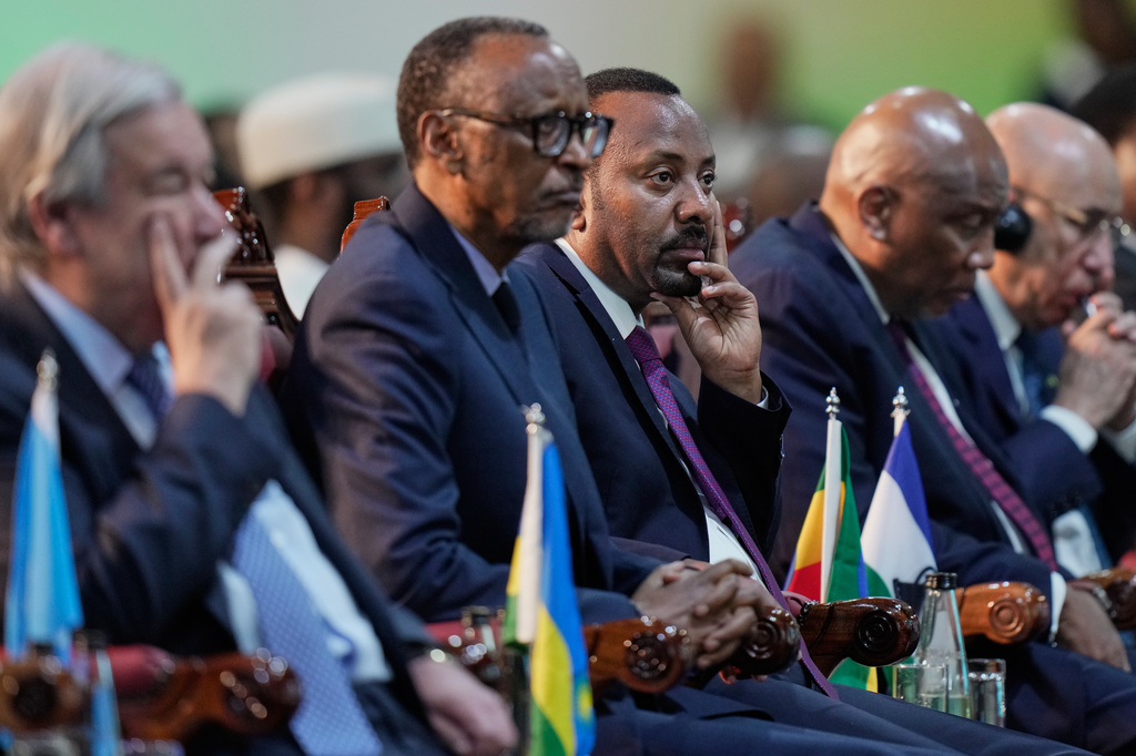 Prime Minister of Ethiopia Abiy Ahmed Ali attends the Africa Forward Summit at the Kenyatta International Convention Centre in Nairobi, Kenya, Tuesday, May 12, 2026. (AP Photo/Brian Inganga)