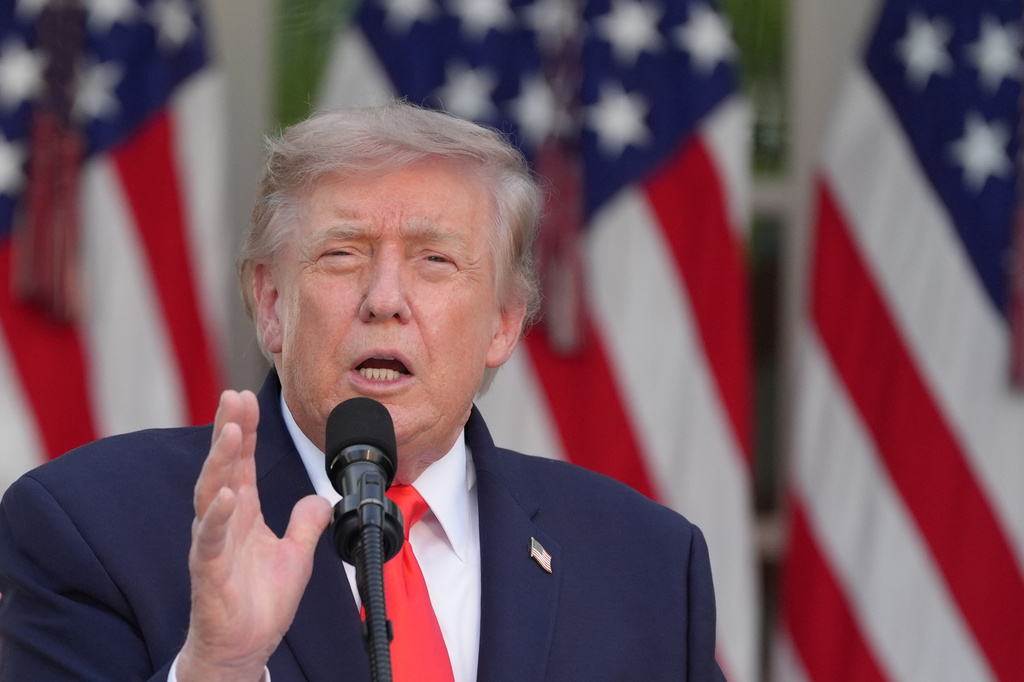 President Donald Trump speaks at a Rose Garden Club dinner with farmers, in the Rose Garden of the White House, Thursday, June 25, 2026, in Washington. (AP Photo/Jacquelyn Martin)