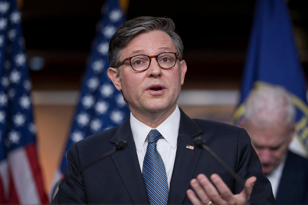 Speaker of the House Mike Johnson, R-La., and House GOP leaders hold a news conference after primary elections that affirmed President Donald Trump's dominance of the Republican Party, at the Capitol in Washington, Wednesday, May 20, 2026. (AP Photo/J. Scott Applewhite)