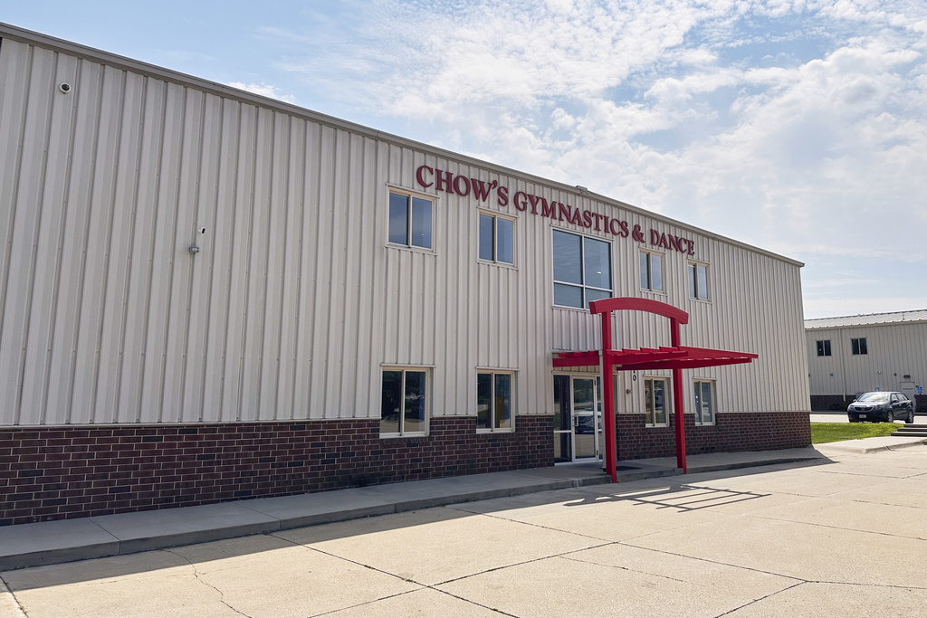 The Chow's Gymnastics & Dance Institute is seen Aug. 4, 2025, in West Des Moines, Iowa. (AP Photo/Scott McFetridge)
