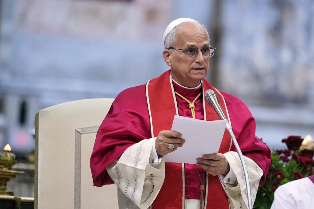 Pope Leo XIV presides over a commemoration of the martyrs and witnesses of the faith of the 21st century with representatives of other churches and Christian communions in the Basilica of St. Paul Outside the Walls in Rome, Sunday, Sept. 14, 2025. (AP Photo/Gregorio Borgia)