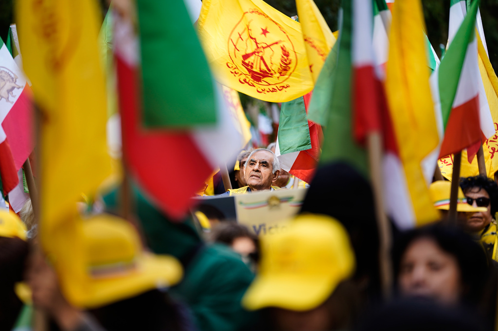Demonstrators against the Iranian regime protest outside of the United Nations headquarters during the 81st session of the United Nations General Assembly, Wednesday, Sept. 23, 2026, in New York. (AP Photo/Madison Swart)