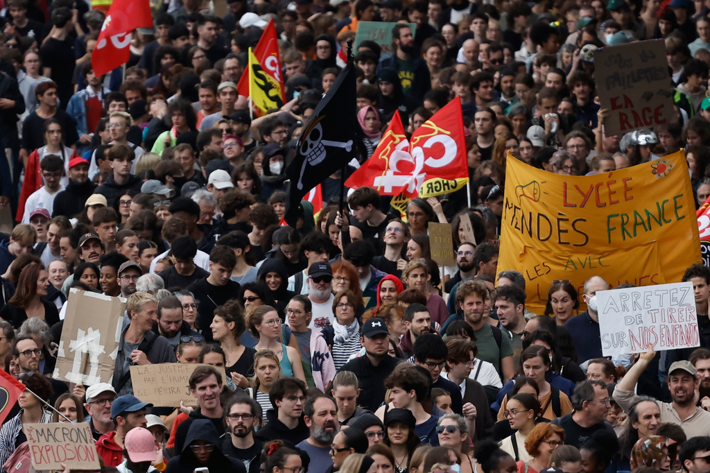 Students march to protest against under-resourced schools in Rennes, France, Tuesday, Oct. 13, 2026. (AP Photo/Jeremias Gonzalez)