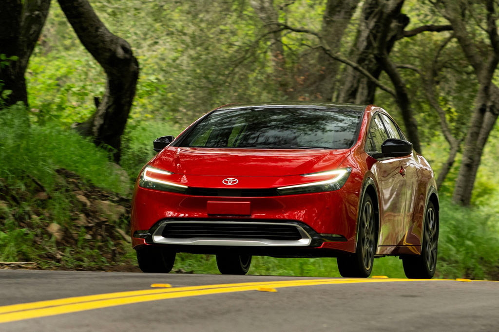 This photo provided by Toyota shows a 2024 Prius Prime. The Prius Prime is sleek and stylish, but even more exciting are its 50-plus miles of all-electric range and high fuel economy. (Courtesy of Toyota Motor Sales U.S.A. via AP)