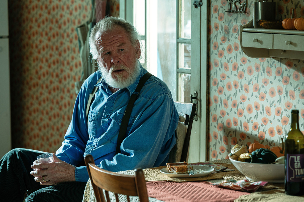 This image released by Mubi shows Nick Nolte in a scene from "Die My Love." (Kimberly French/Mubi via AP)
