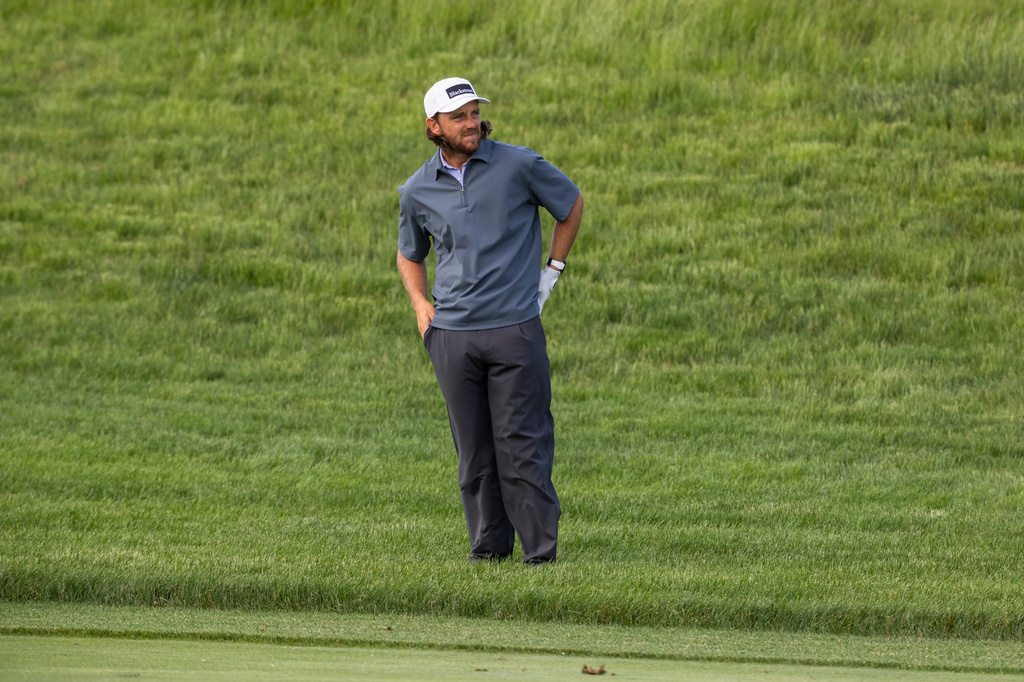 England's Tommy Fleetwood looks down the ninth hole during the second round of the RBC Canadian Open in Caledon, Ont., on Friday, June 12, 2026. (Nick Iwanyshyn/The Canadian Press via AP)