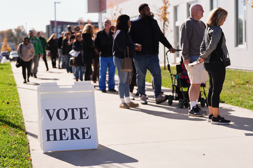 Voters wait in line to cast there ballot at a polling place at Rowan College in Mount Laurel, N.J., Monday, Oct. 27, 2025. (AP Photo/Matt Rourke) Voters wait in line to cast there ballot at a polling place at Rowan College in Mount Laurel, N.J., Monday, Oct. 27, 2025. (AP Photo/Matt Rourke)