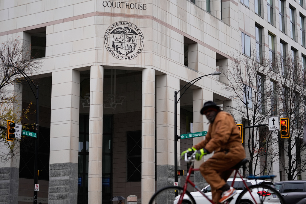 The Mecklenburg County Courthouse is seen Monday, Dec. 8, 2025, in Charlotte, N.C. (AP Photo/Erik Verduzco)