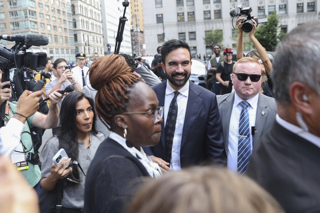 New York City Democratic mayoral candidate Zohran Mamdani arrives for the March on Wall Street, Thursday, Aug. 28, 2025, in New York. (AP Photo/Heather Khalifa)