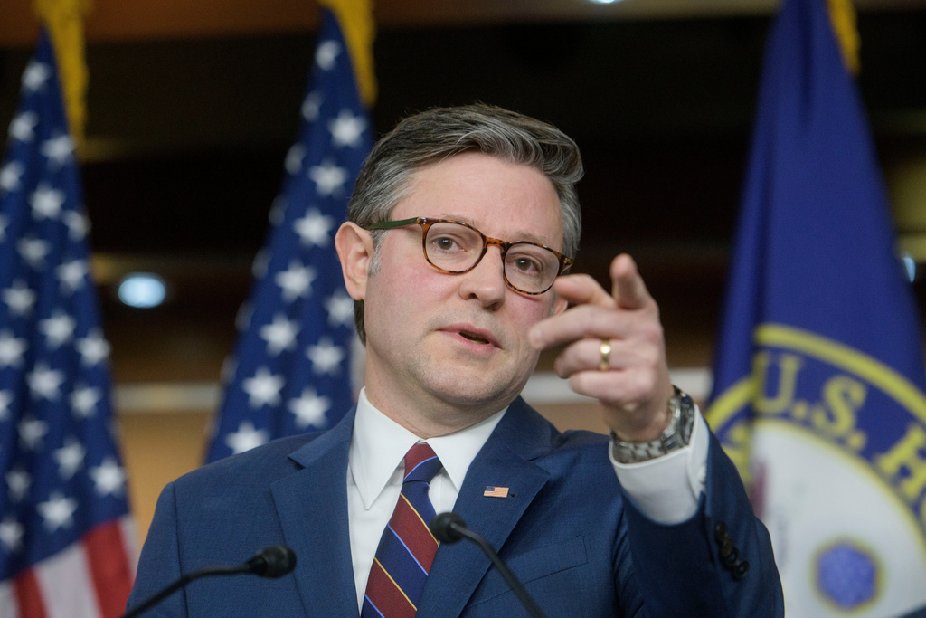 Speaker of the House Mike Johnson, R-La., speaks during a news conference at the Capitol, Tuesday, Jan. 13, 2026, in Washington. (AP Photo/Rod Lamkey, Jr.)