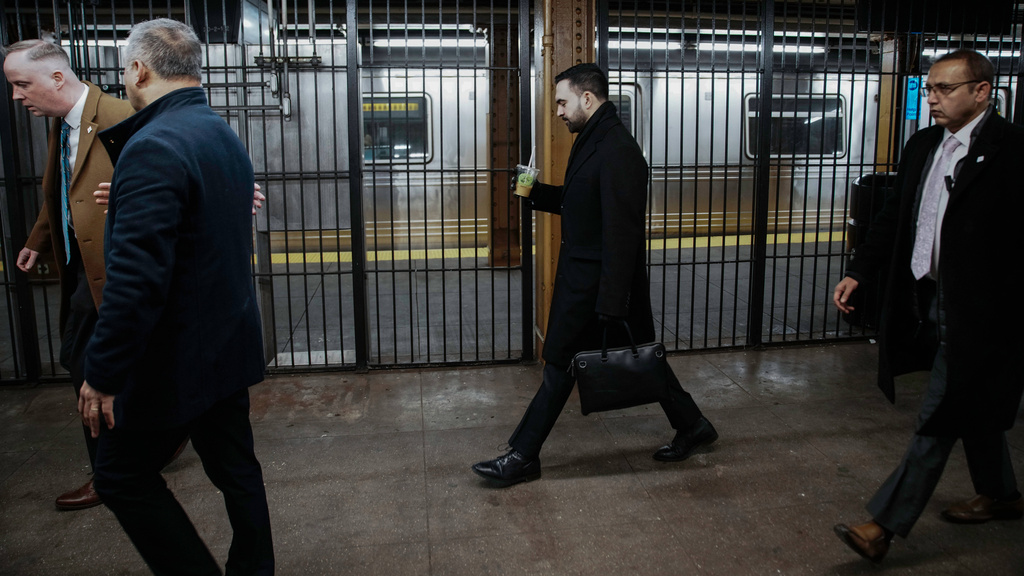 New York City Mayor Zohran Mamdani arrives at the City Hall subway station in New York, Friday, Jan. 2, 2026. (AP Photo/Eduardo Munoz Alvarez)