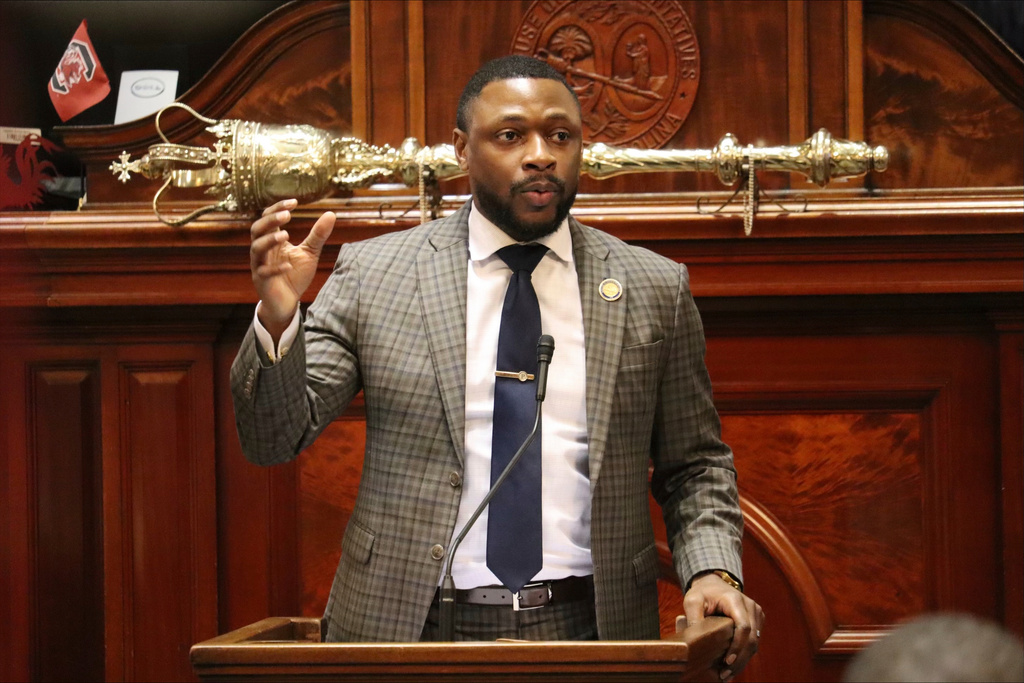 FILE - Democratic South Carolina state Rep. Marvin Pendarvis speaks against a bill banning gender-affirming care for minors Jan. 17, 2024, in Columbia, S.C. (AP Photo/James Pollard, File)