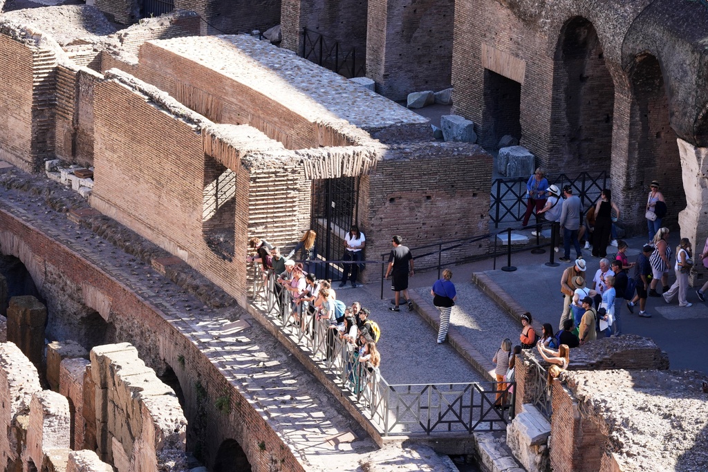 A view of the entrance, center, of the so-called 'Passage of Emperor Commodus', a newly restored tunnel ancient Roman emperors would use to enter the Colosseum unseen and protected, that will open to visitors at the end of the month, in Rome, Wednesday, Oct. 8, 2025. (AP Photo/Andrew Medichini)