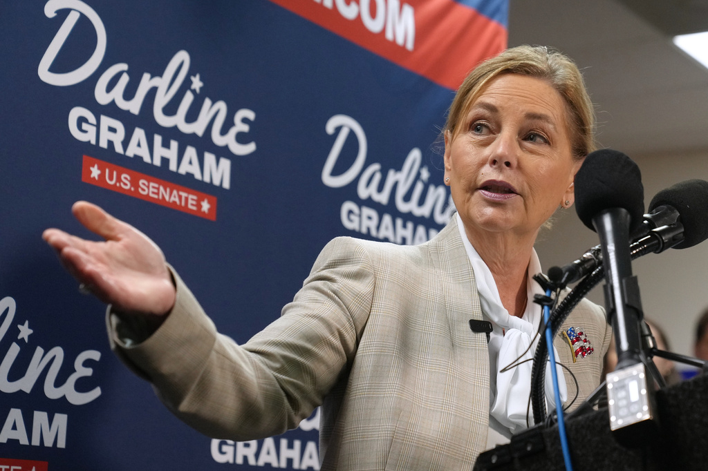 FILE - Sen. Darline Graham, R-S.C., gestures during a news conference, Aug. 24, 2026, in Columbia, S.C. (AP Photo/Meg Kinnard, File)