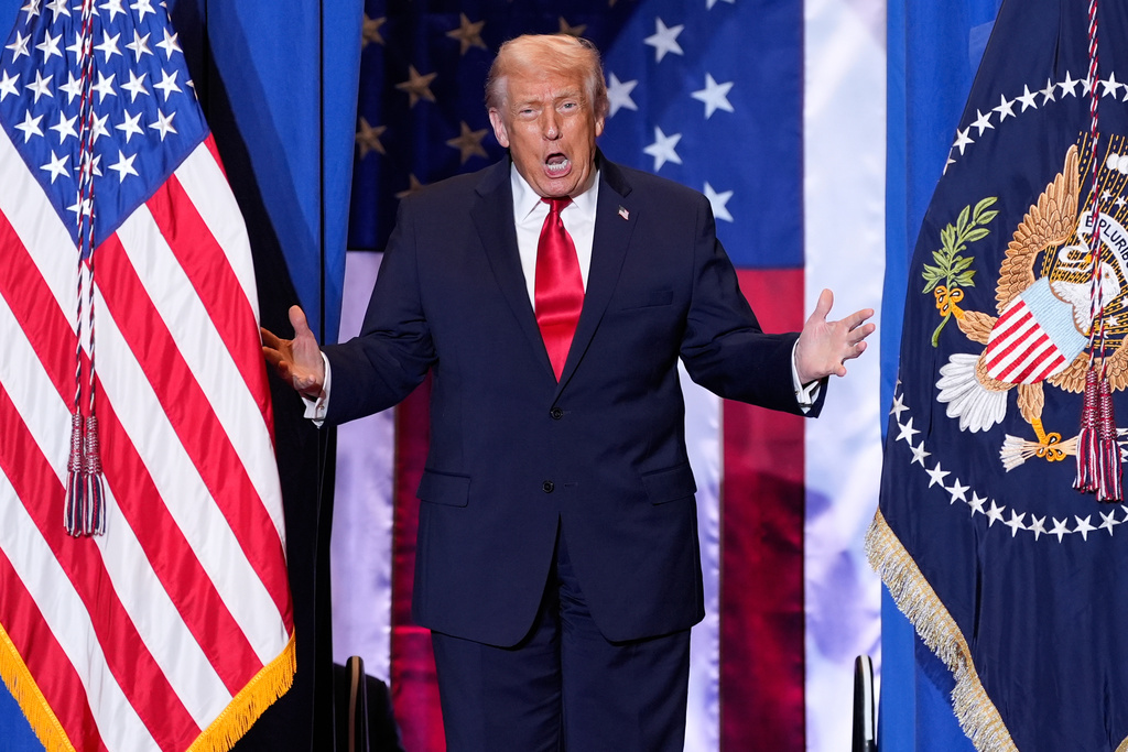 President Donald Trump arrives to speak at Mount Airy Casino Resort, Tuesday, Dec. 9, 2025, in Mount Pocono, Pa. (AP Photo/Alex Brandon)